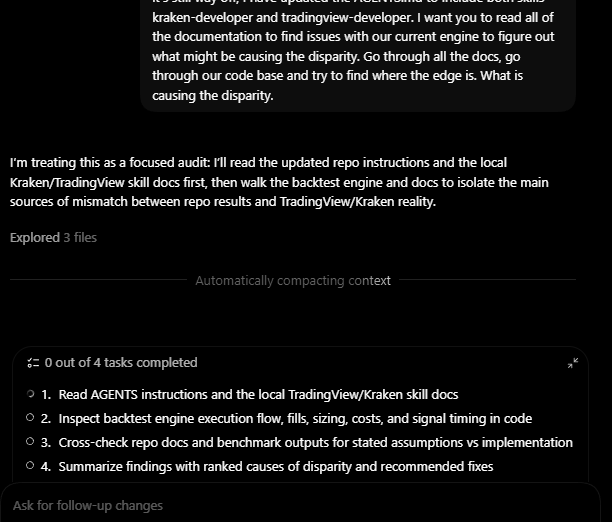 My chat with Codex after update