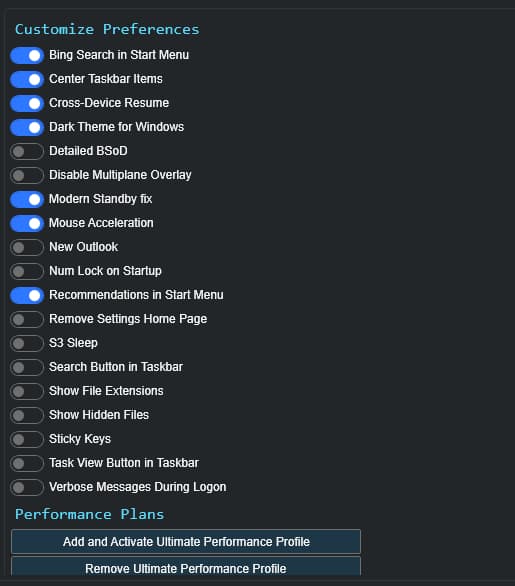 WinUtil Customization Menu